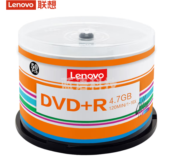 联想(Lenovo)DVD+R 光盘/刻录盘 16速4.7GB 办公系列 桶装50片 空白光盘