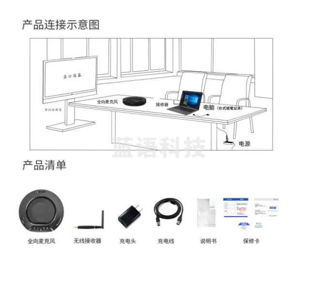 开米乐（KAIMILE）视频会议全向麦克风 2.4G无线 回音消除降噪软件系统设备K-30W