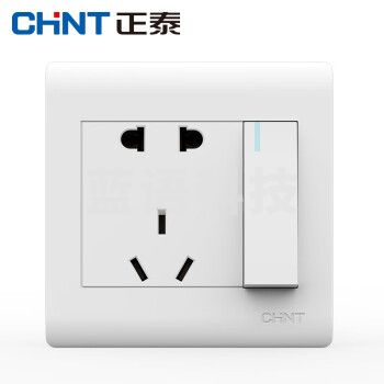 正泰NEW7-Z41700 插座面板86型墙壁开关 7Z象牙白 一开单控、五孔插座