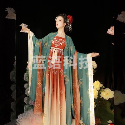 汉服民族服装教学用品大码汉服女夏季唐制诃子裙超仙显瘦飘逸学生套装中国风朱雀(绿色大袖衫+柯子裙)M&C28563