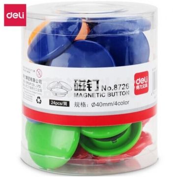 得力(deli) 彩色白板磁钉/吸铁石/磁铁φ40mm 24粒/筒白板配件8726 BG.685