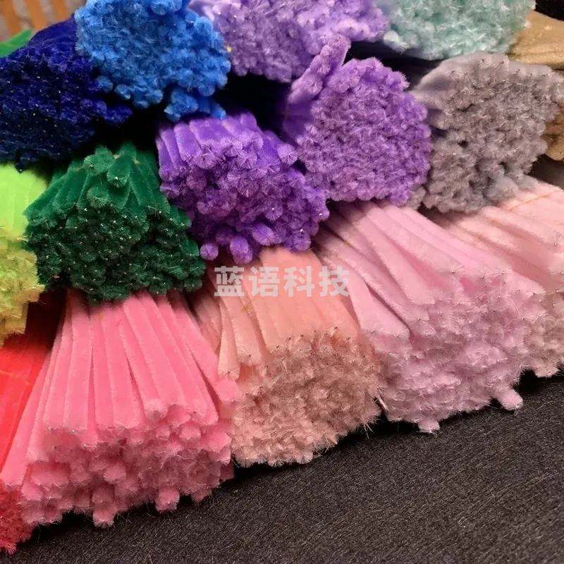 加密绒扭扭棒毛根条 diy彩色毛绒条手工创意益智玩具网红花束制作（1把100根）