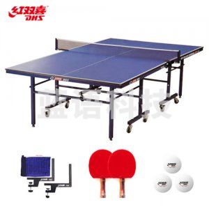 红双喜 DHS DXBC009-1(T2123) 乒乓球桌单折式室内乒乓球台训练比赛用乒乓球案子 含网架-球拍-乒乓球