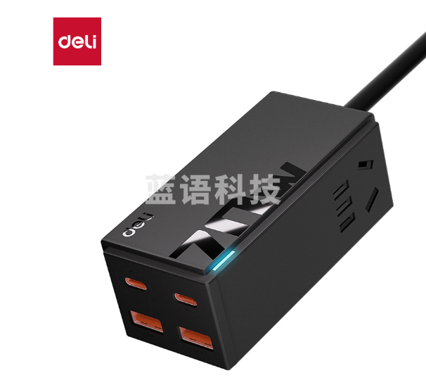 得力LX4011(1.5)插座接线板1+1_2A2C_1.5米(黑)(盒)