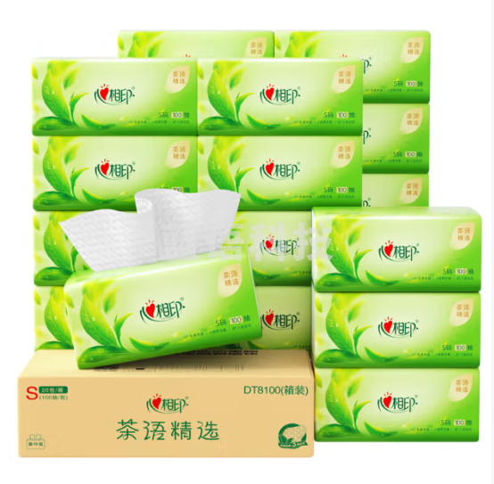 心相印DT8100抽纸茶语抽纸3层100抽淡淡茶香 餐巾纸车载纸巾 3层100抽*20包/箱(箱)