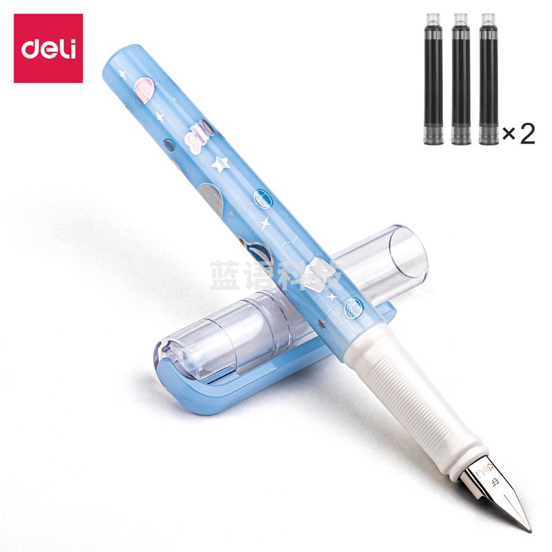 得力A930练字钢笔(黑色)(1支笔+6墨囊/卡)