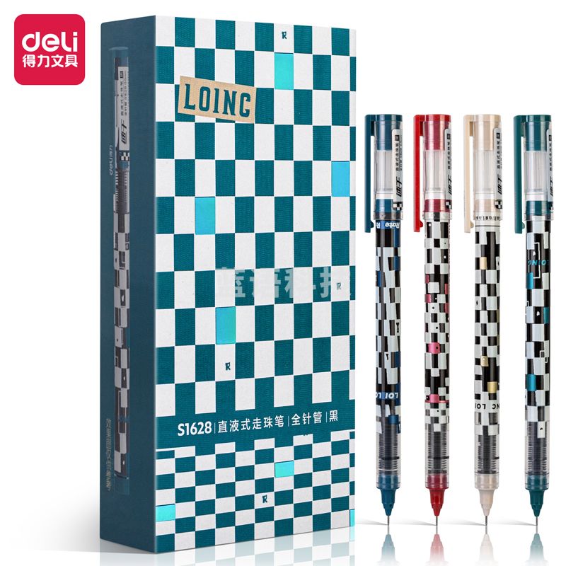 得力S1628方寸格直液式走珠笔0.5mm全针管(黑)(支)