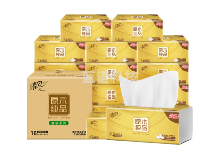 清风抽纸BR15SJ16E面巾纸 原木金装 3层130抽*16包/箱