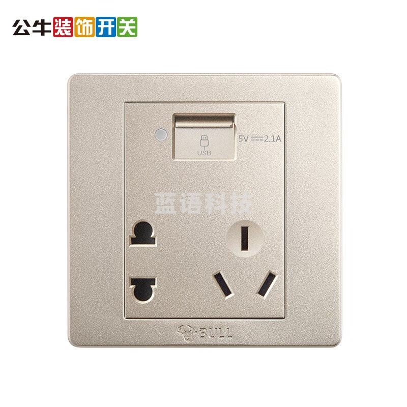 公牛(BULL) 开关插座 G07系列 五孔带USB接口插座 86型面板G07E335A 香槟金 暗装