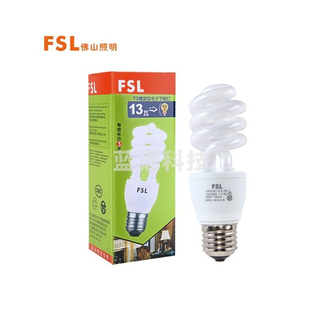 佛山照明（FSL）T3节能灯螺旋型灯泡E27大螺口13W白光 单支装