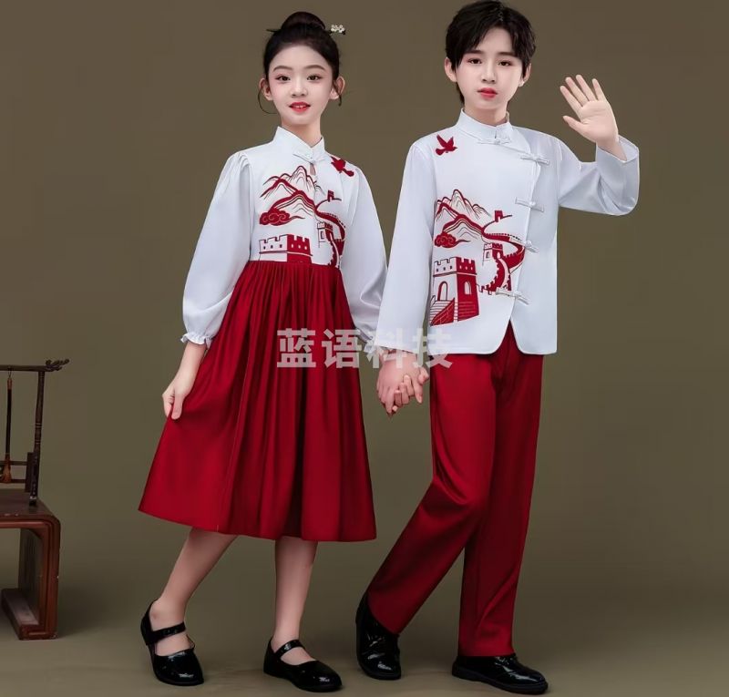 巨联/JULIAN 国庆元旦爱国红色中国儿童合唱演出服演讲比赛国庆朗诵服装礼服