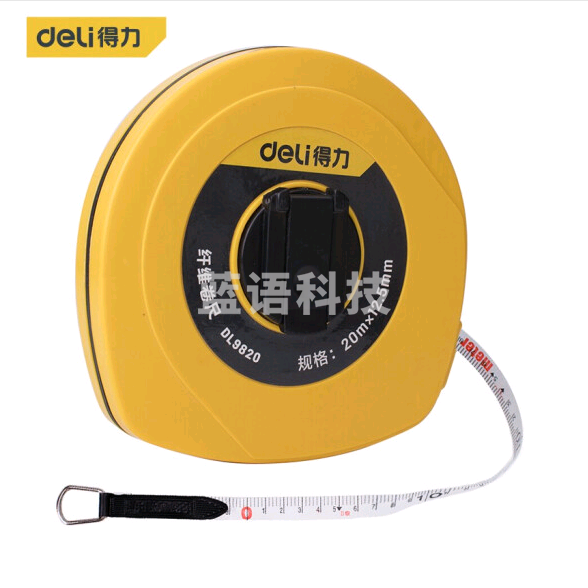 得力（deli） 20米纤维尺纤维盒式卷尺操场盘式皮卷尺软尺伸缩尺工程测量工具20m*12.5mm DL9820