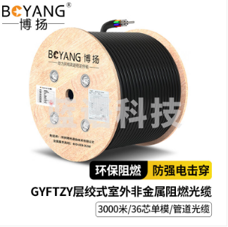 博扬（BOYANG）BY-GYFTZY-36B1.3-3KM 36芯室外非金属阻燃光缆 层绞式非铠装单模光纤线 管道光缆防强电击穿 3KM