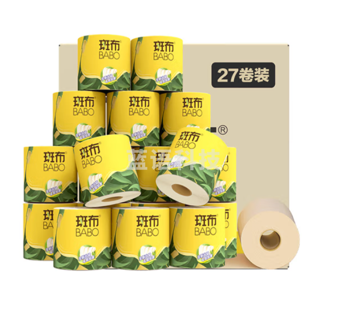 斑布卷纸 6D立体压花4层125g*27卷 本色卫生纸 有芯卷纸无漂白 整箱