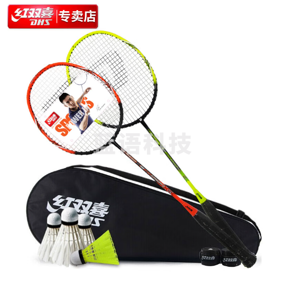 红双喜DHS羽毛球拍对拍套装碳素E-EG810（含羽毛球手胶）