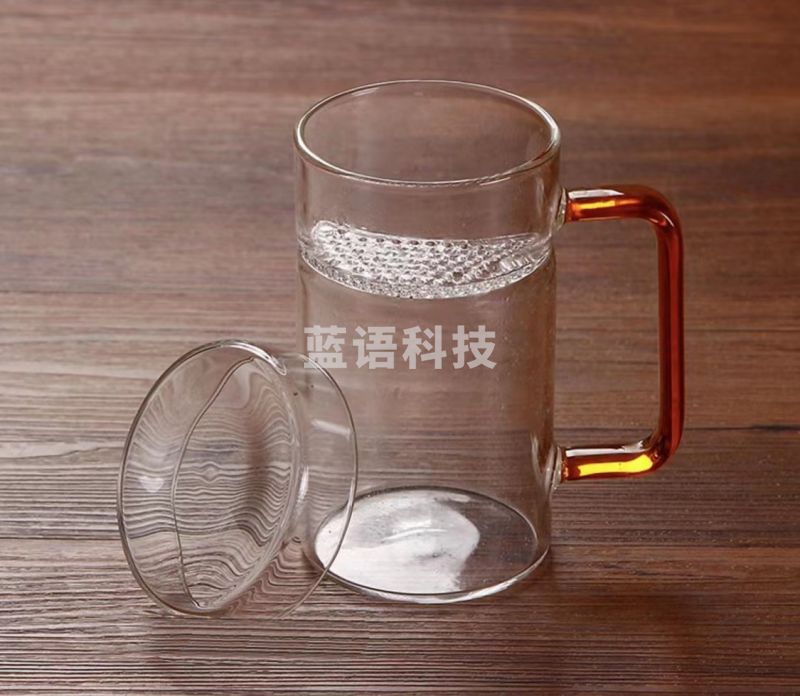 玻璃杯 耐热玻璃茶杯 办公室过滤月牙杯 泡茶杯 400ml带盖