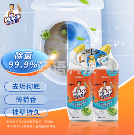 威猛先生（Mr Muscle）洁厕剂 750g*2瓶 薄荷香 洁厕灵 洁厕液 洁厕啫喱 马桶 除垢