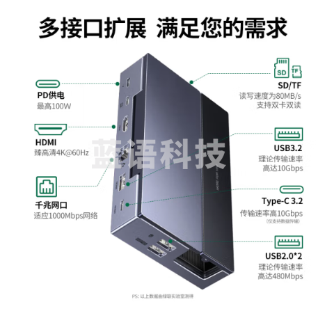 绿联(UGREEN)25869 Steam Deck/oled/ROG/Switch扩展坞rog ally掌机拓展坞游戏底座HDMI投屏4K60Hz转换10G扩展坞