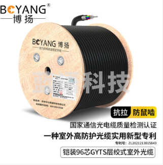 博扬（BOYANG）BY-GYTS-96B1.3-2KM 铠装96芯单模室外光缆 GYTS层绞式室外架空/管道光纤线 2000米/轴