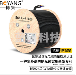 博扬（BOYANG) BY-GYTA-24B1.3-3KM 铠装24芯单模室外光缆 GYTA层绞式室外架空/管道光纤线 3000米/轴