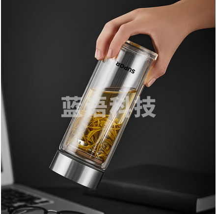 苏泊尔（SUPOR）玻璃杯商务送礼男士水杯办公室泡茶车载便携带茶滤杯子KCG28AL10 380ml-双层