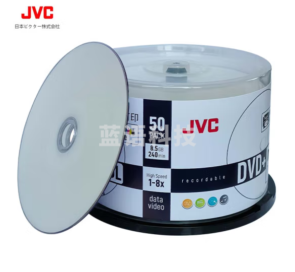 JVC/杰伟世 DVD+R DL 光盘空白/刻录盘 8速8.5GB 大容量电影影碟可刻录可打印桶装50片光盘