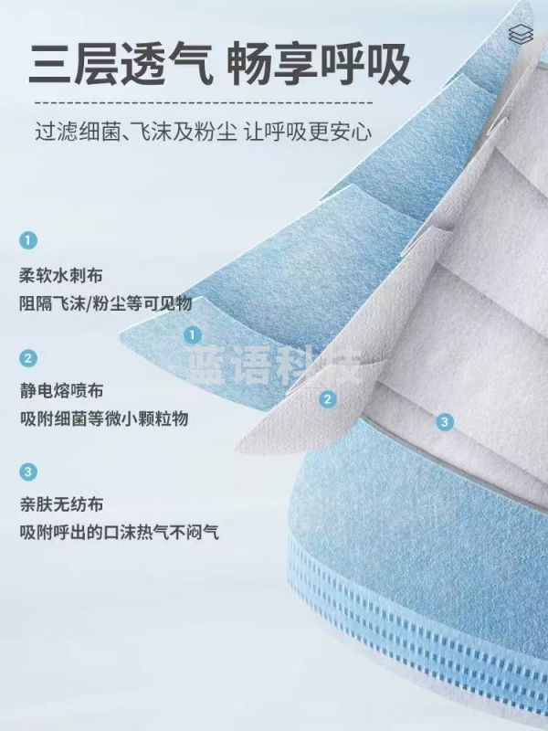 一次性儿童口罩透气轻薄儿童学生3层防护挂耳式 10只/袋 蓝色 单只价