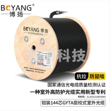 博扬（BOYANG) BY-GYTA-144B1.3-3KM 铠装144芯单模室外光缆 GYTA层绞式室外架空/管道光纤线 3000米/轴