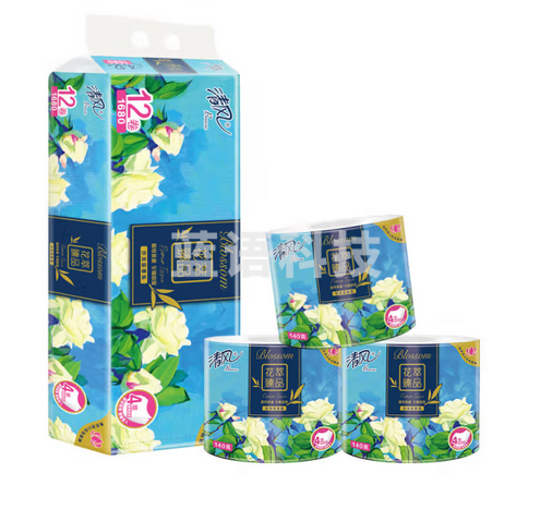 清风卷纸 花萃臻品140克12卷 4层加厚 卫生纸卷筒纸 纸巾卷纸