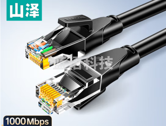山泽 六类网线 千兆高速网络宽带线 6类家用电脑路由器监控线 CAT6八芯双绞成品跳线黑色1.5米 WD6015