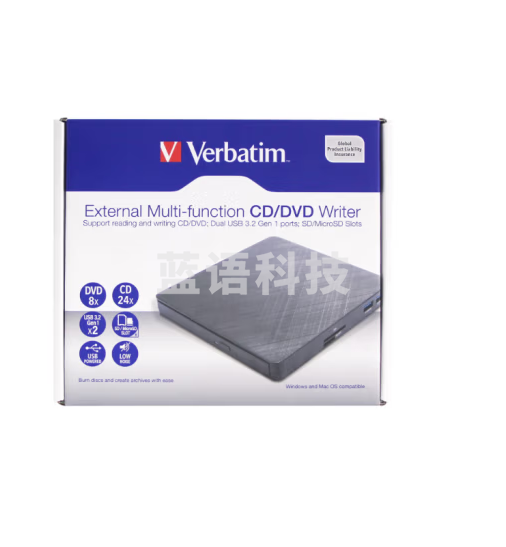 威宝（Verbatim） 外置光驱USB3.2/TypeC双接口DVD刻录机移动外接光驱电脑通用 66717经典款（带卡口+USB口）