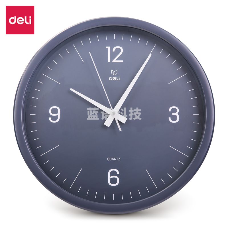 得力(deli)挂钟 简约时尚客厅创意钟表 低噪现代个性立体时钟 卧室石英钟圆形挂表 蓝色 37cm 9006S