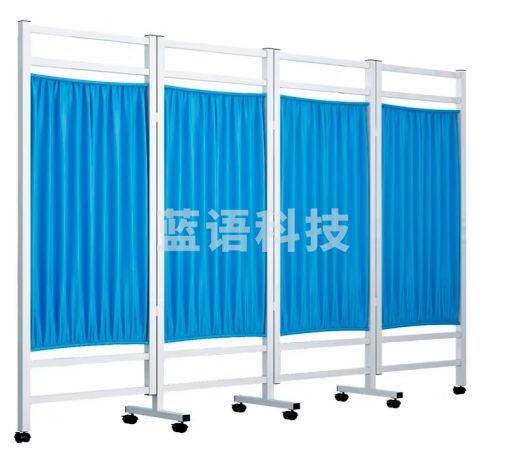 隔断带轮折叠可移动诊所卫生室美容院遮挡布艺帘子加厚折屏病房宾馆按摩推拿铁艺防透座屏 蓝色四扇(加厚框架双层布)