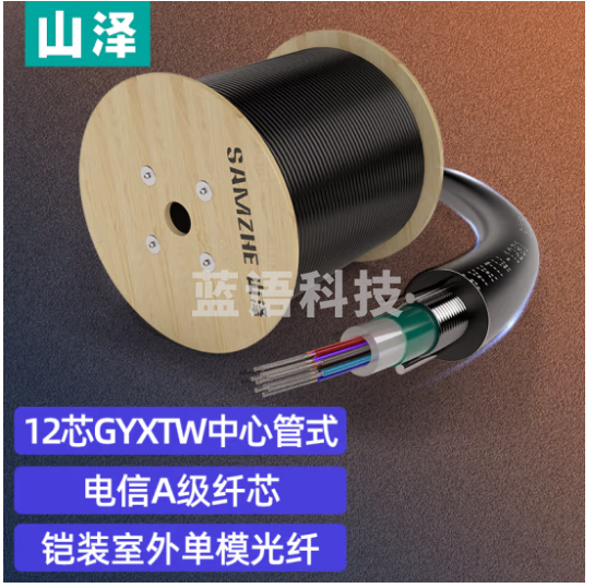 山泽(SAMZHE)铠装12芯单模室外光纤线 GYXTW-12B1.3中心管式室外网线架空光缆 1000米 GYXTW-121000
