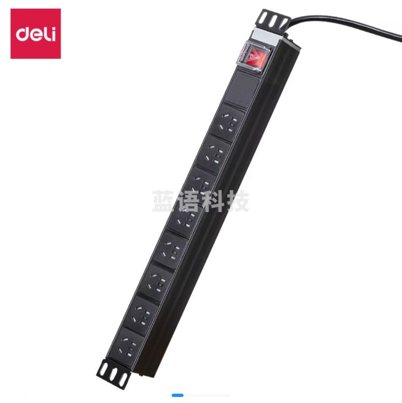 得力L101机柜延长线插座-8组-1.8米(黑)(彩盒)