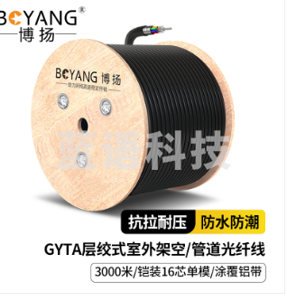 博扬（BOYANG) 铠装16芯单模室外光缆 GYTA层绞式室外架空/管道光纤线 3000米/轴 BY-GYTA-16B1.3-3KM