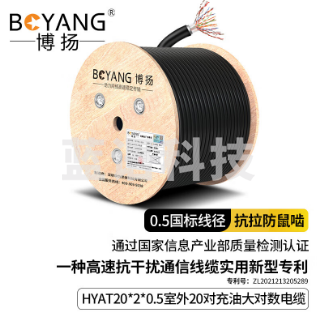 博扬（BOYANG）室外20对充油大对数通信线缆 防水语音电话线市话电缆HYAT 20*2*0.5 1000米 BY-HYAT20*2*0.5-1KM