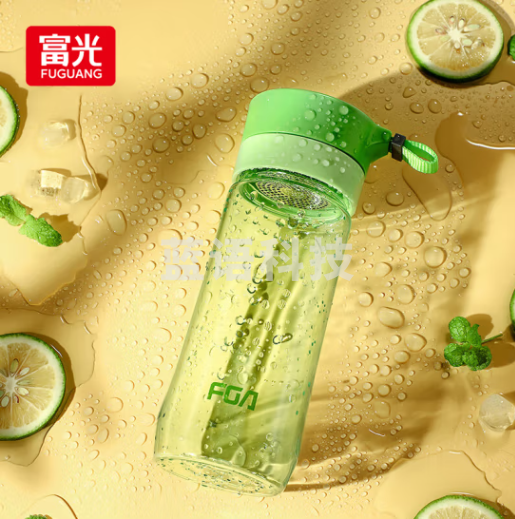 富光户外旅行男女运动水壶塑料水杯便携学生水杯耐摔泡茶带茶隔提绳   绿色