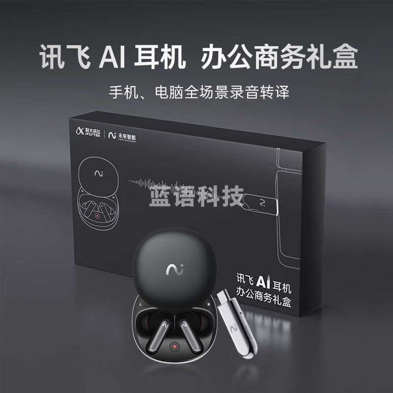 科大讯飞(iFLYTEK)录音降噪会议蓝牙耳机Pro2夜影黑+会议狗KIT2 AI会议助理 【办公商务礼盒】适配苹果华为