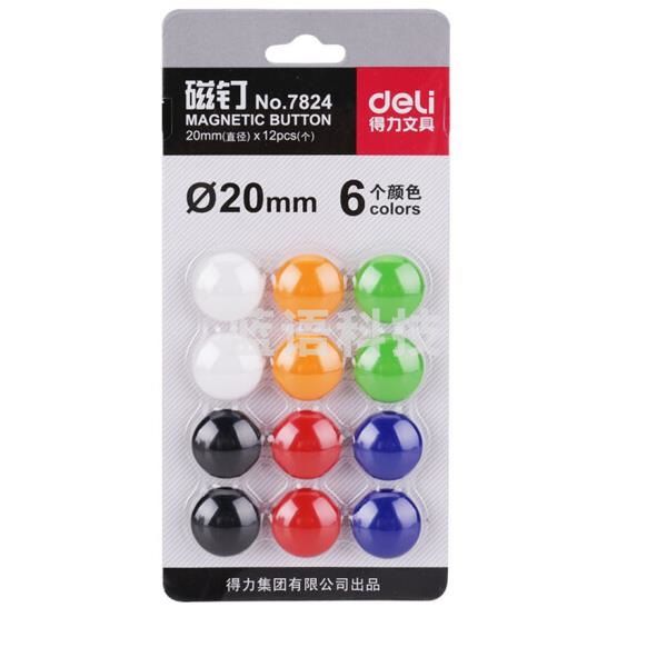 得力（deli） 7824 磁钉83×170mm/ Φ20mm/12pcs/6color 多色 12个一卡