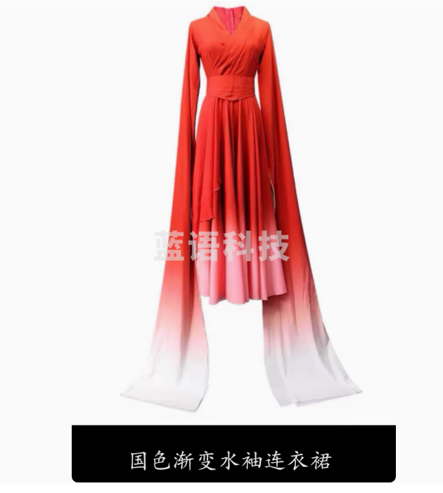 古典舞台装满庭芳国色演出服春晚同款唐诗逸女独舞水袖风舞蹈服 国色 【水袖连衣裙】 S/M/L/XL码数