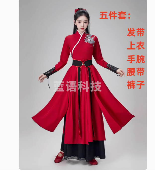 雪龙吟舞蹈演出服古典舞扇子舞艺考古典舞练功服古装侠客风表演服 雪龙吟五件套 S/M/L/XL/XXL/XXXL码数