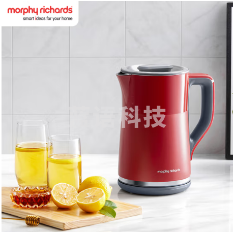 摩飞电器(Morphyrichards)电热水壶 烧水壶 热水壶 家用恒温水壶 1.5L全不锈钢304双层防烫实时显温开水壶 MR6070 红