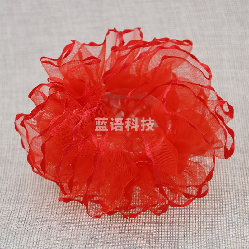 六一儿童节儿童舞蹈表演演出蕾丝发圈绢纱头花手腕花花环发饰饰品 【大波浪款】大红色一个