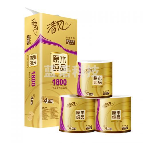清风卷纸 金装4层180克*10卷有芯卷纸 厚实柔韧 4层加厚 母婴可用