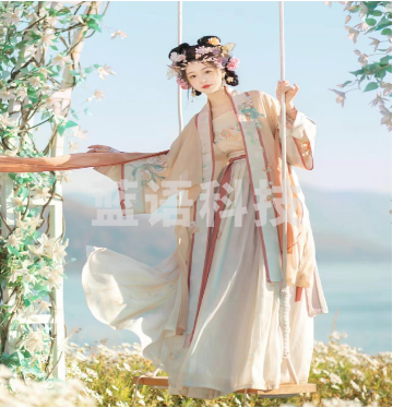 汉服民族服装教学用品 汉服女 日常仙气刺绣齐腰春夏新款 杏色五件套