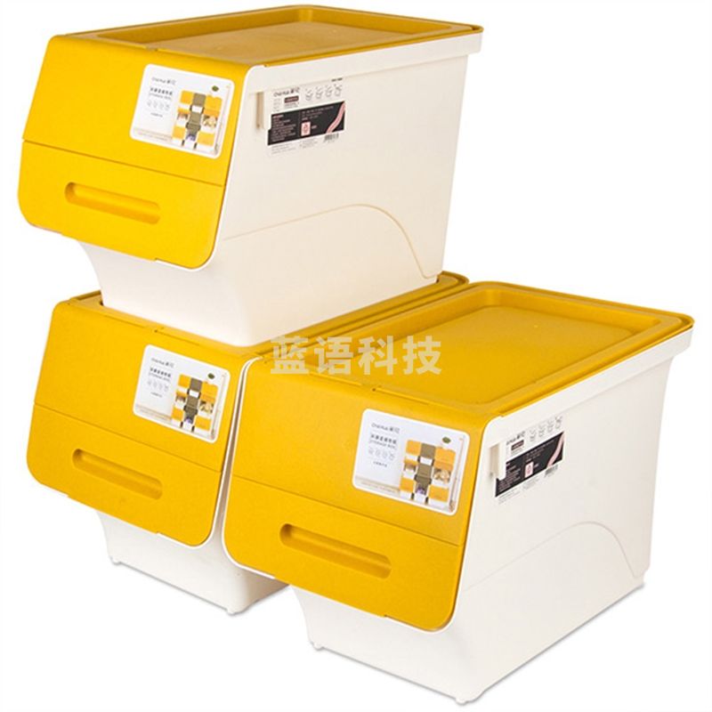 茶花 收纳箱塑料整理箱斜口翻盖可层叠储物箱34L 2885 3支装