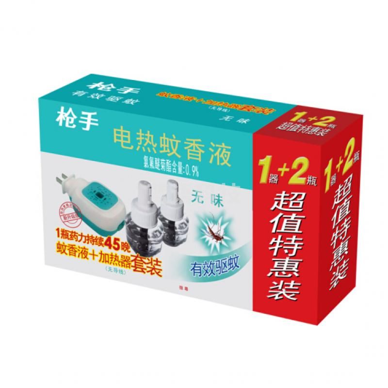 枪手 电热蚊香液套装 无导线 无味 1器+2瓶 无香型 驱蚊液 电蚊香