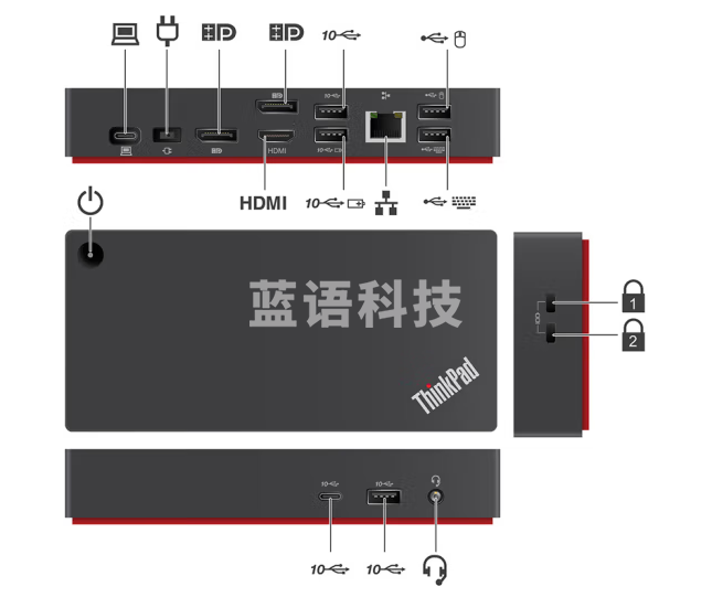 联想40AY0090CN  USB-C扩展坞Type-c桌面拓展【HDMI+DP+USB3.2+千兆网口】