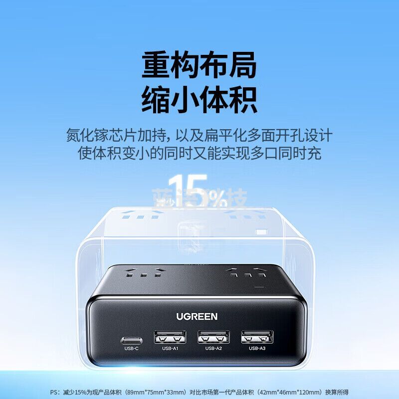 绿联(UGREEN)S6桌面充电站氮化镓20W快充魔盒插排USB插座便携插线板多功能适用苹果华为小米手机平板iPad 0.2米 S620